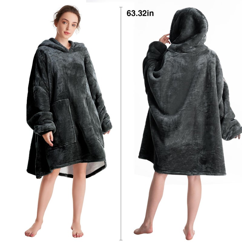 Aemicion Blanket Hoodie for Adults,Cozy Warm Thick Sherpa Wearable Hoodie Blanket sweatshirt as Gifts for Men Women-Grey - Image 2